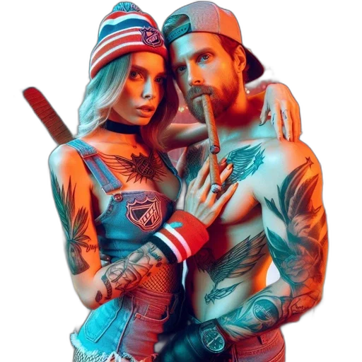 jacket, hat, cyberpunk, photorealistic transparent PNG cut-out
