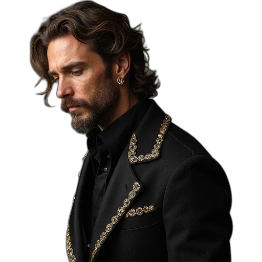 jacket, crown, hair, staff transparent PNG cut-out