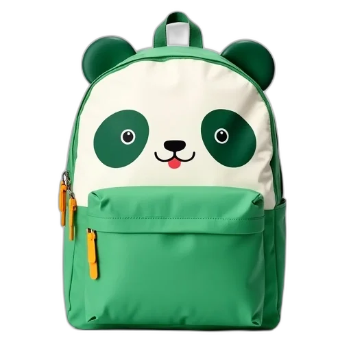 green, white, backpack, panda transparent PNG cut-out