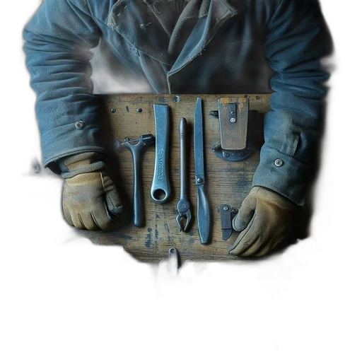 jacket, mask, staff, robot transparent PNG cut-out