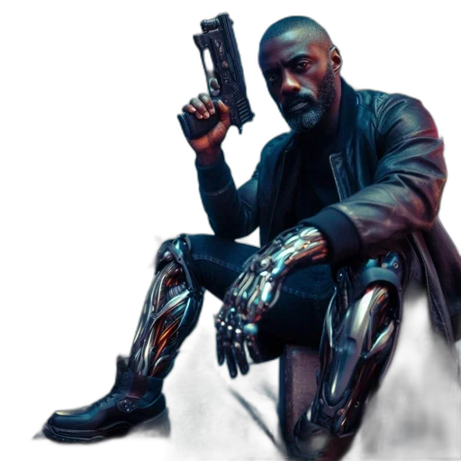 robot, jacket, weapon, cyberpunk transparent PNG cut-out