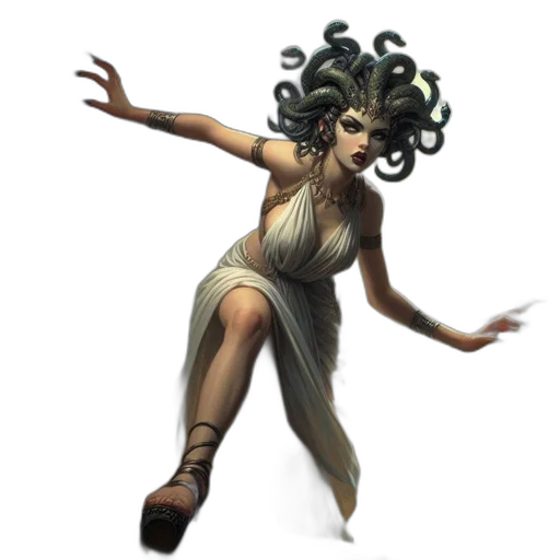 dress, hair, staff, creature transparent PNG cut-out