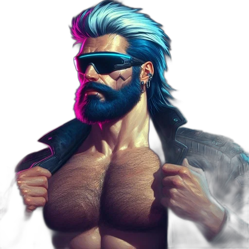 jacket, hair, face, cyberpunk transparent PNG cut-out