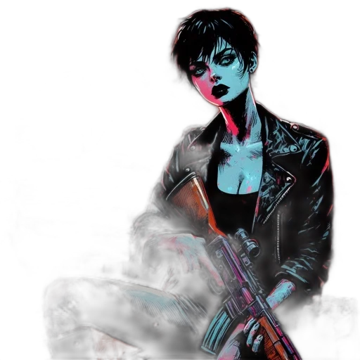 jacket, weapon, cyberpunk, comic book art transparent PNG cut-out