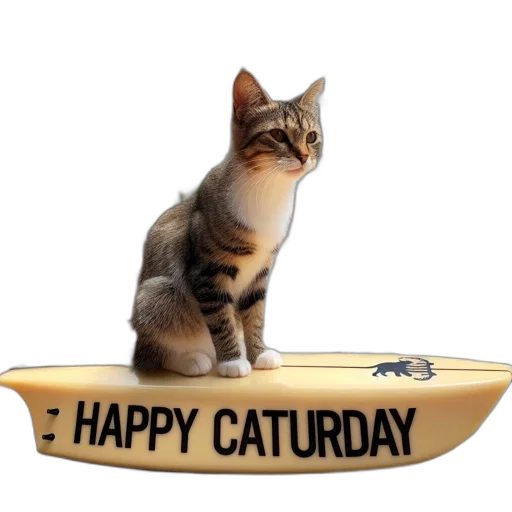 tabby, cat, sits, surfboard transparent PNG cut-out