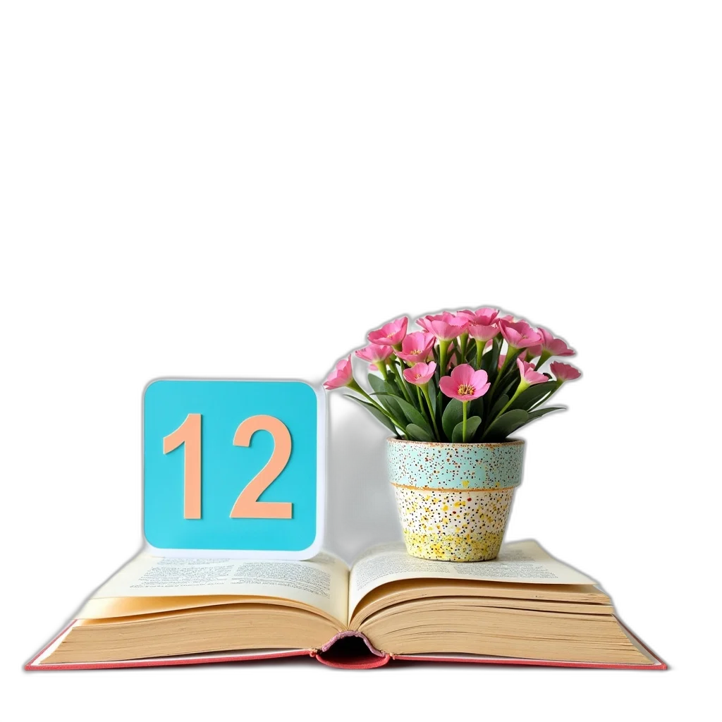 flower, 3d render, stack, books transparent PNG cut-out
