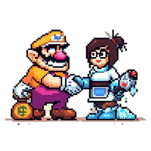 robot, pixel art, concept art, vaporwave transparent PNG cut-out