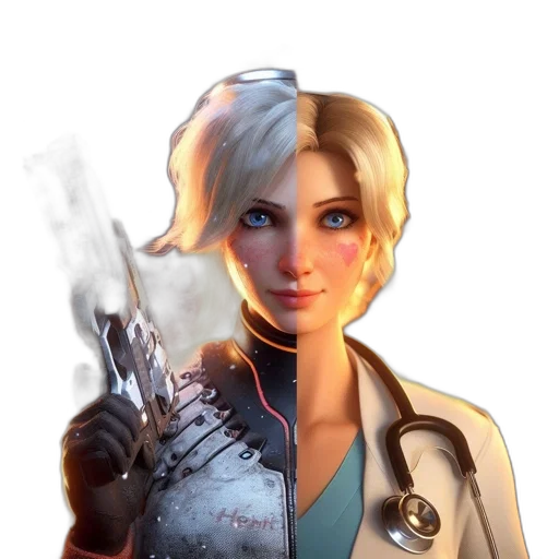 staff, weapon, face, jacket transparent PNG cut-out