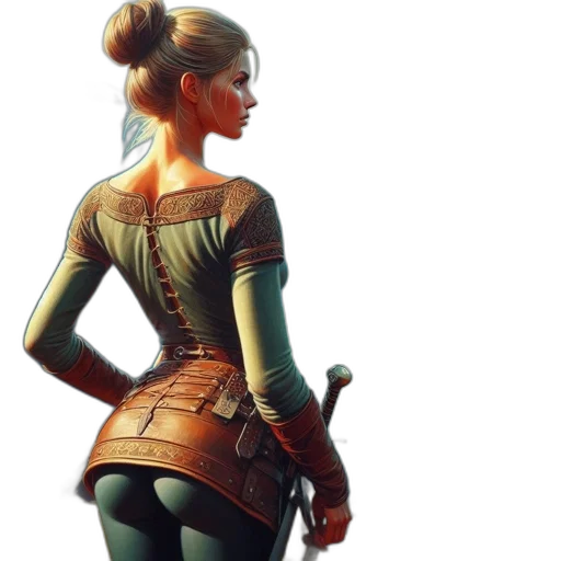 dress, staff, sword, fantasy art transparent PNG cut-out