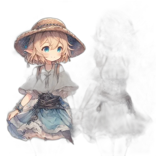 dress, hat, creature, staff transparent PNG cut-out