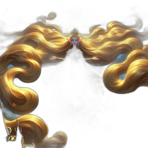 hair, crown, dragon, staff transparent PNG cut-out