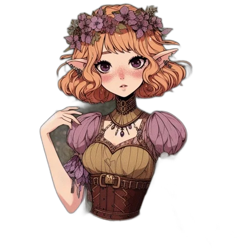 dress, flower, crown, staff transparent PNG cut-out