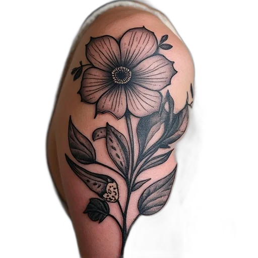 flower, photorealistic, monochrome, tattoo transparent PNG cut-out