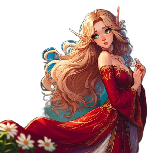 dress, dragon, staff, flower transparent PNG cut-out