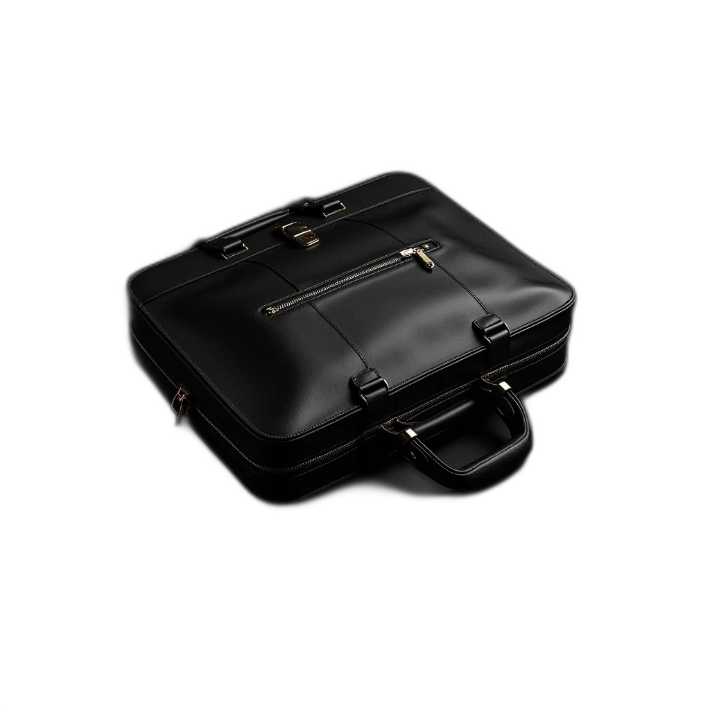 3d render, black, leather, briefcase transparent PNG cut-out