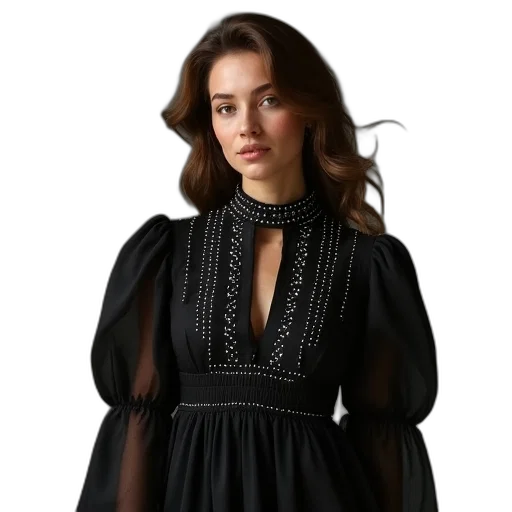dress, jacket, jewelry, photorealistic transparent PNG cut-out