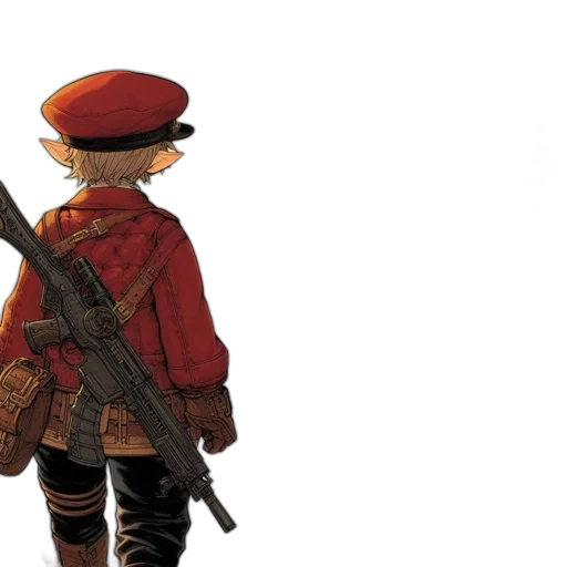 weapon, jacket, hat, staff transparent PNG cut-out