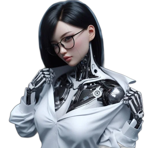 robot, jacket, staff, face transparent PNG cut-out