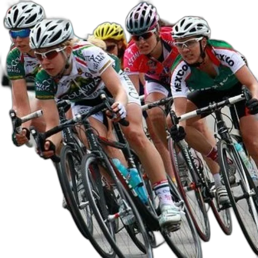 group, cyclists, wearing, helmets transparent PNG cut-out