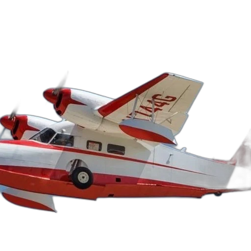 3d render, red, white, seaplane transparent PNG cut-out