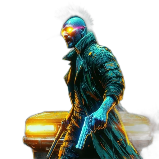 jacket, weapon, robot, mask transparent PNG cut-out
