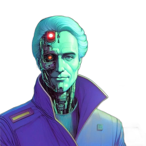 robot, face, jacket, staff transparent PNG cut-out
