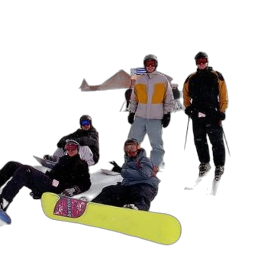staff, snow, group, snowboarders transparent PNG cut-out