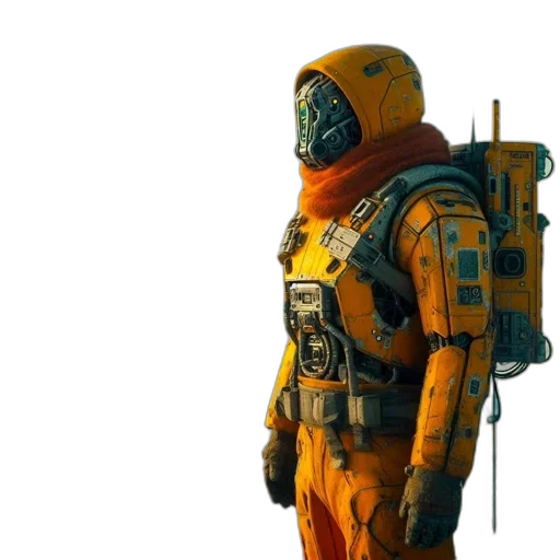 robot, jacket, staff, weapon transparent PNG cut-out