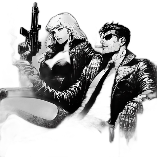 jacket, weapon, comic book art, cyberpunk transparent PNG cut-out