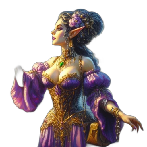 dress, crown, jewelry, staff transparent PNG cut-out