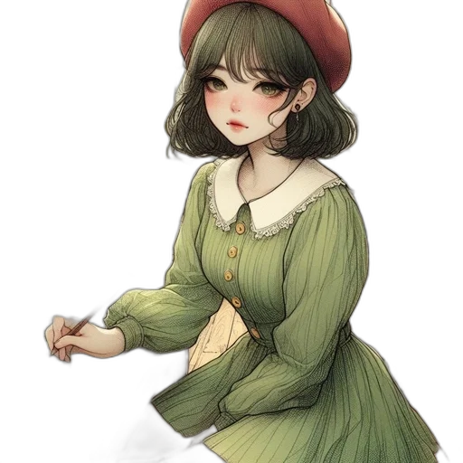 hat, dress, staff, flower transparent PNG cut-out