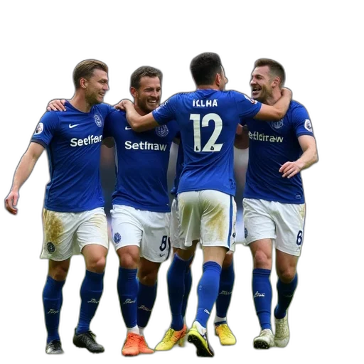 staff, everton, team, celebrates transparent PNG cut-out
