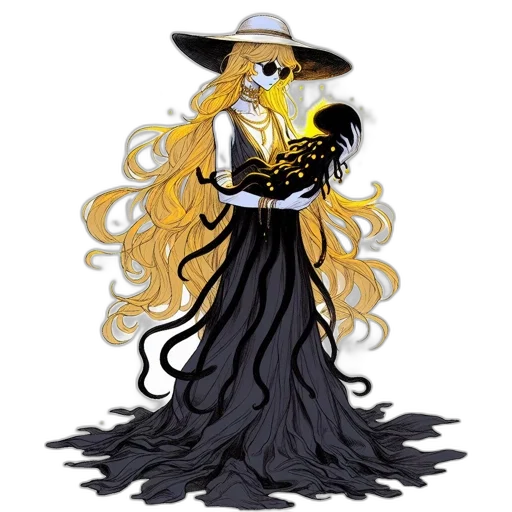 hair, dress, hat, staff transparent PNG cut-out