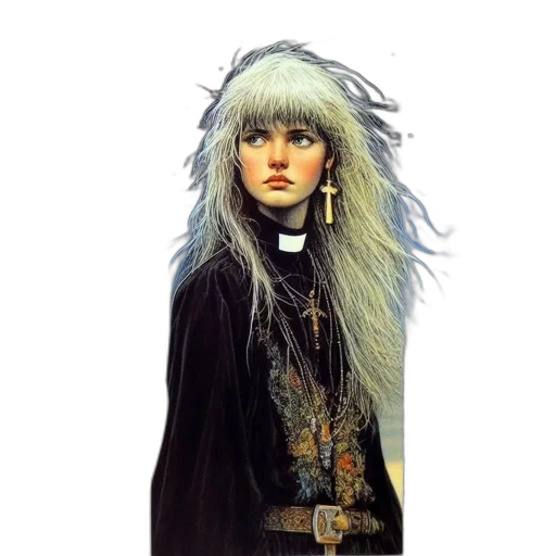 jacket, hair, staff, jewelry transparent PNG cut-out
