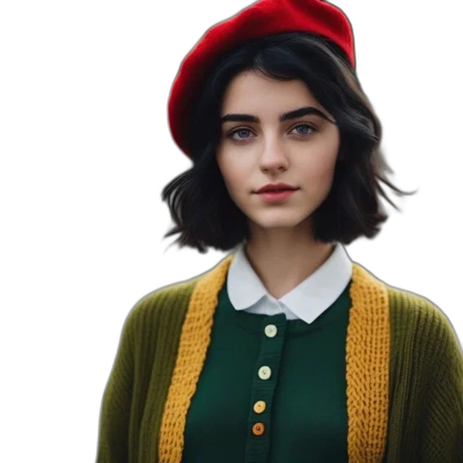 hat, jacket, face, dress transparent PNG cut-out