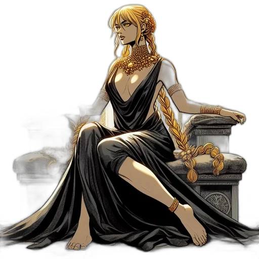 dress, jewelry, crown, staff transparent PNG cut-out
