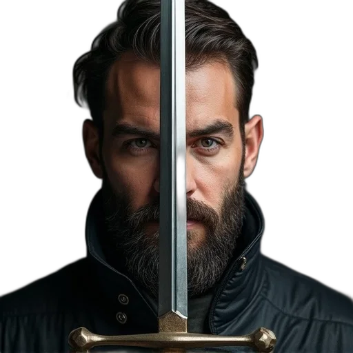 sword, jacket, face, staff transparent PNG cut-out