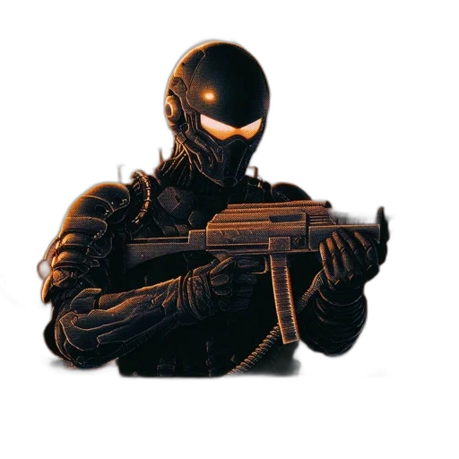 weapon, robot, mask, jacket transparent PNG cut-out