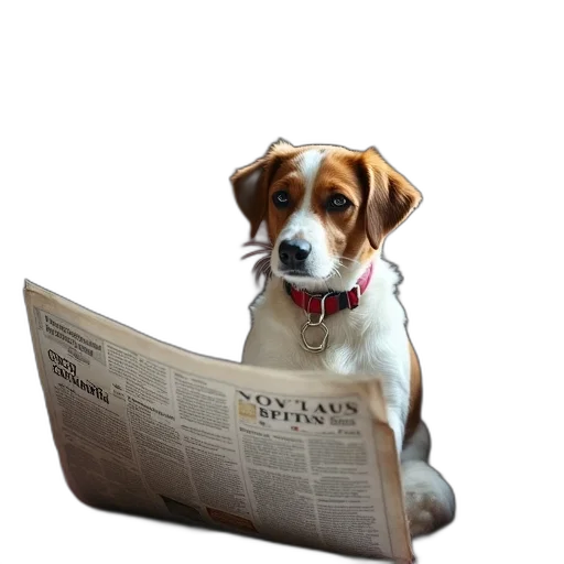 staff, dog, reading, newspaper transparent PNG cut-out