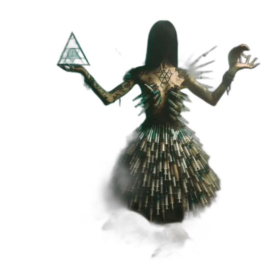dress, creature, staff, jewelry transparent PNG cut-out