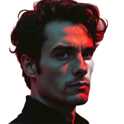 face, hair, jacket, staff transparent PNG cut-out