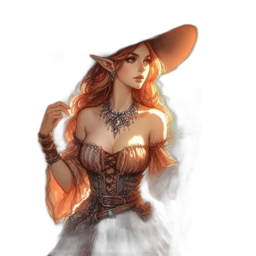 dress, hat, staff, fantasy art transparent PNG cut-out