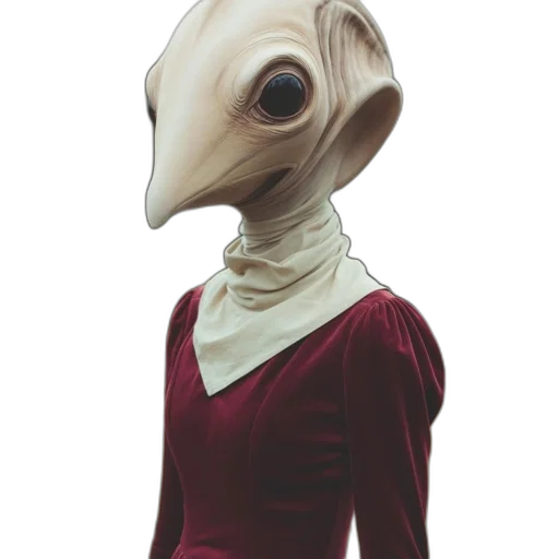 mask, dress, staff, creature transparent PNG cut-out