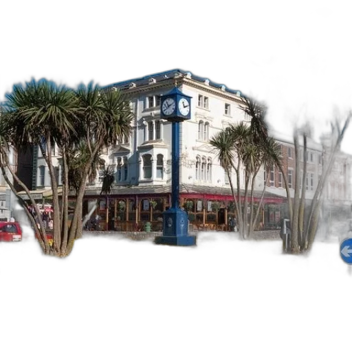 building, photorealistic, city street, vibrant transparent PNG cut-out