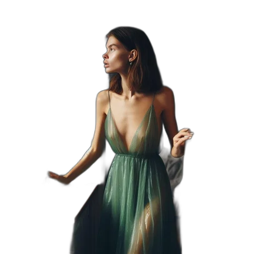 dress, jewelry, staff, hair transparent PNG cut-out