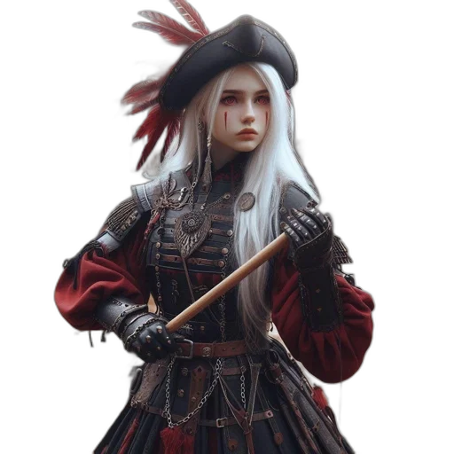sword, staff, jacket, hat transparent PNG cut-out