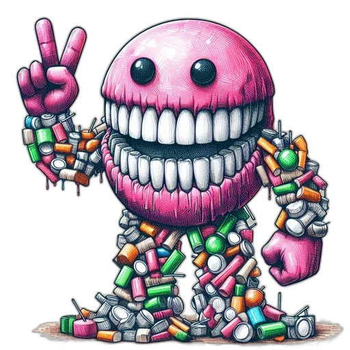 weapon, robot, pixel art, vaporwave transparent PNG cut-out