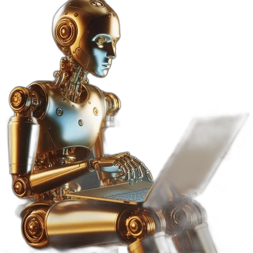 robot, 3d render, metallic, golden transparent PNG cut-out