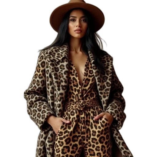 jacket, hat, dress, earth tones transparent PNG cut-out