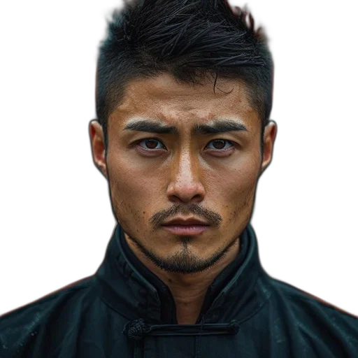 face, staff, jacket, dragon transparent PNG cut-out